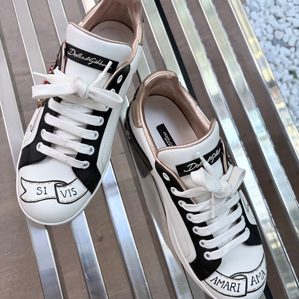 Authentic Dolce & Gabbana Portofino Sacred Heart Sneakers - White/Gold - Size 38 - Picture 6 of 6